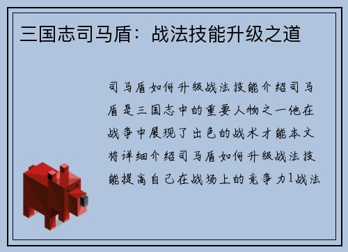 三国志司马盾:战法技能升级之道