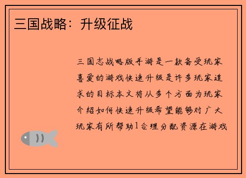 三国战略:升级征战